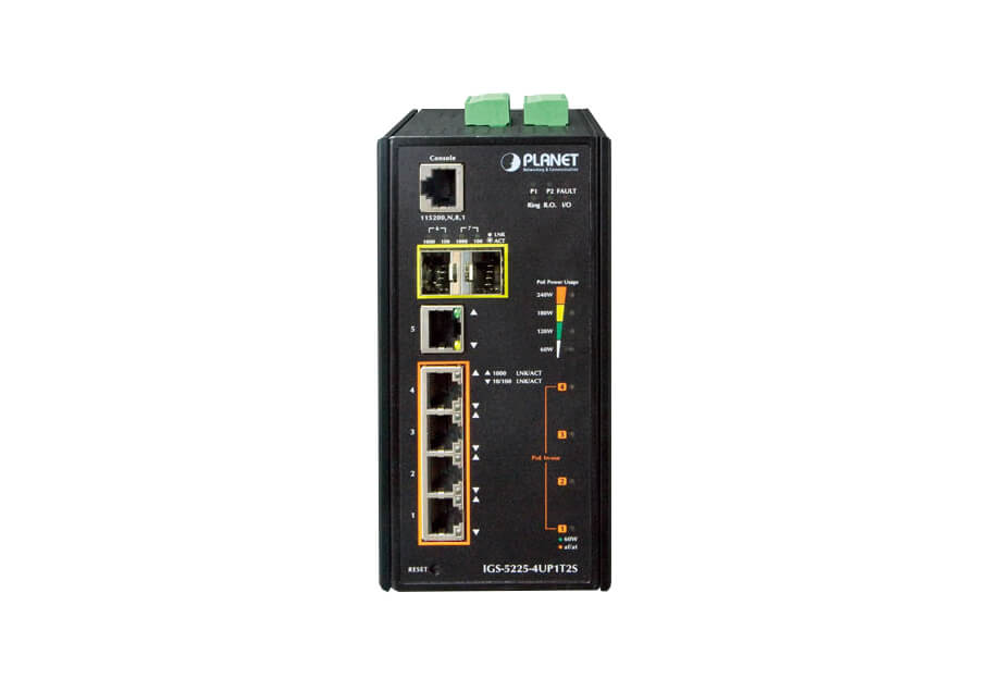 Industrial L2+ 4-Port 10/100/1000T 802.3bt PoE + 1-port 10/100/1000T + 2-Port 100/1000X SFP managed switch