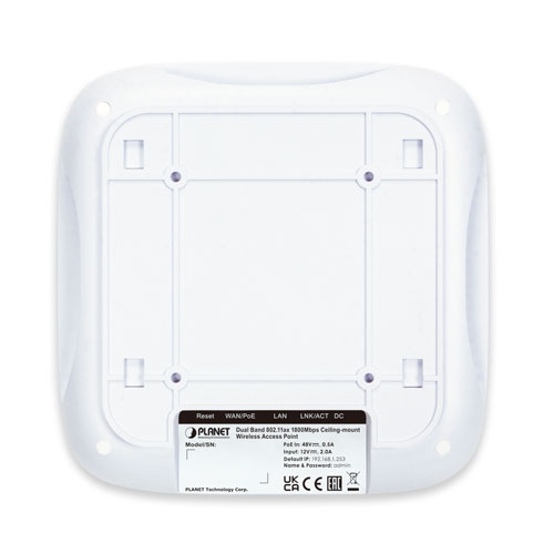 Planet dual band 802.11ax 1800Mbps ceiling-mount wireless access point w/802.3at PoE+ &amp; 2 10/100/1000T LAN ports