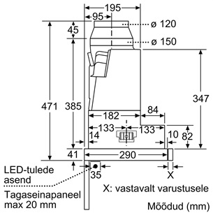 Õhupuhastaja Bosch, integreeritav, teleskoop, 60 cm, 728 m3/h, 53 dB, hõbemetallik