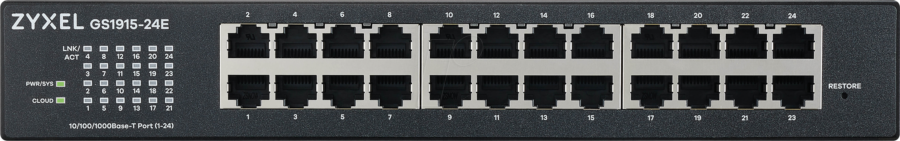 ZyXEL GS1915-24E, 24-port GbEth Smart hybrid mode switch, standalone or Nebulaflex cloud, rackmountable, fanless
