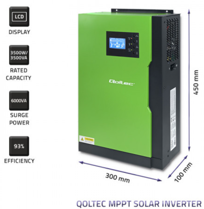 Qoltec Hybrid Solar Inverter Off-Grid 3,5kW | 100A | 24V | MPPT | Sinus