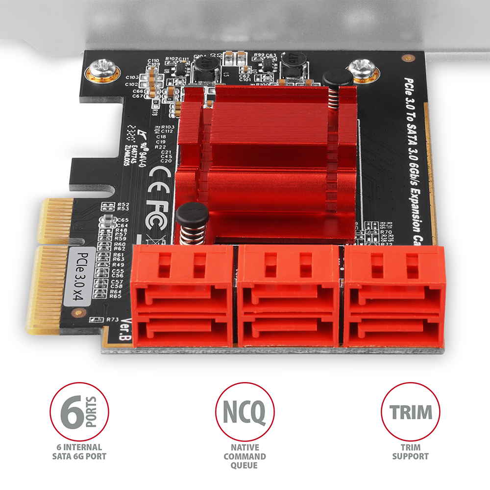 PCES-SA6 PCI-Express controller 6*SATA 6G, W7/8/8.1/10/11, Windows Server 2008/12/16/19/22, Linux kernel 2.6.x ja edasi