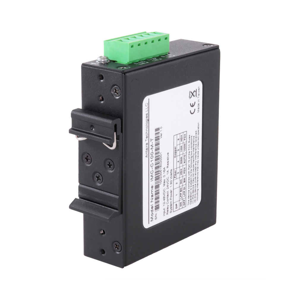 Antaira IMC-C100-S3 compact 10/100TX to 100FX industrial media converter, single mode 30KM, SC connector