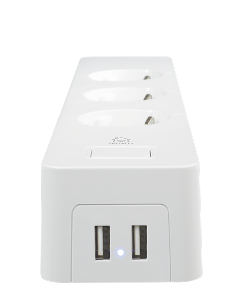 Deltaco smart branch socket, 3*CEE 7/4, USB-A 2A, white