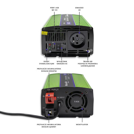 Qoltec pure sine wave inverter Monolith | battery charger | UPS | 600W | 1200W | 12V to 230V