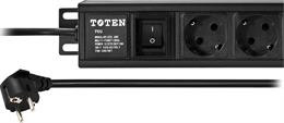 Toten 19&quot; 1U toitepaneel, 6*CEE 7/4 Schuko pesa, 1*CEE 7/7 Schuko pistik, 3m, must