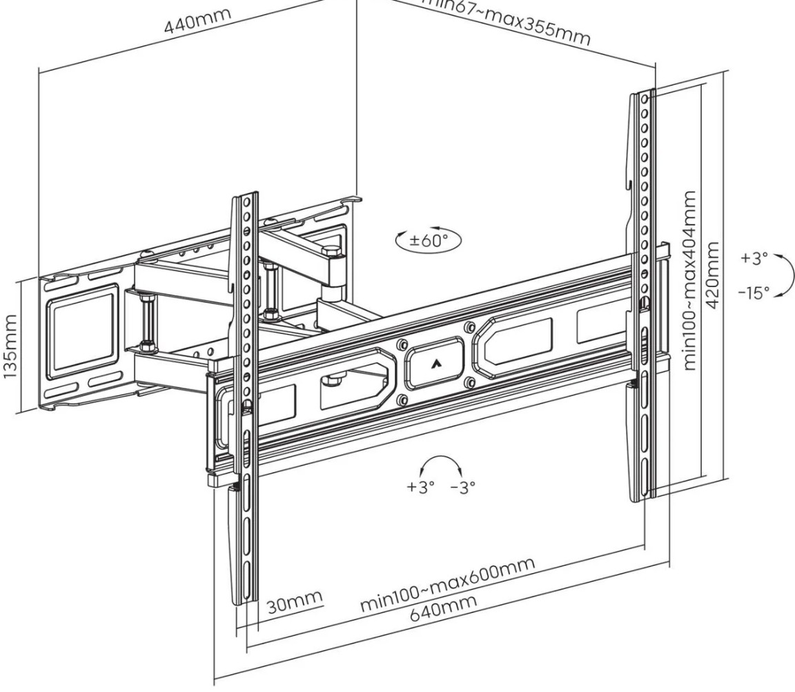 Manhattan full-motion TV wall mount with post-leveling adjustment, for 37&quot; to 80&quot;