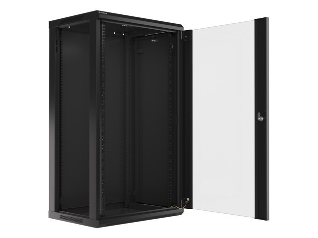 Lanberg 19&quot; v2 wall-mount cabinet 22U/600*450 with glass door (flat pack), black