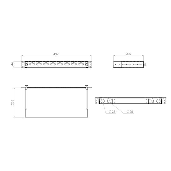 FO paneel 24xSC simplex/LC duplex liikuva riiuliga 19´´ 1U hall tühi