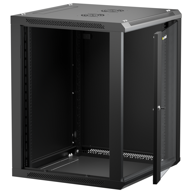 Netrack 19&quot; wall-mount F-Line rack cabinet, 15U 600*600, glass door, black, flat-pack