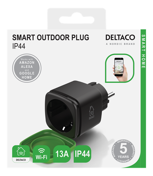 Nutikodu välipistik, Wi-Fi, IP44, 1*CEE7/3, 13A, must-roheline 