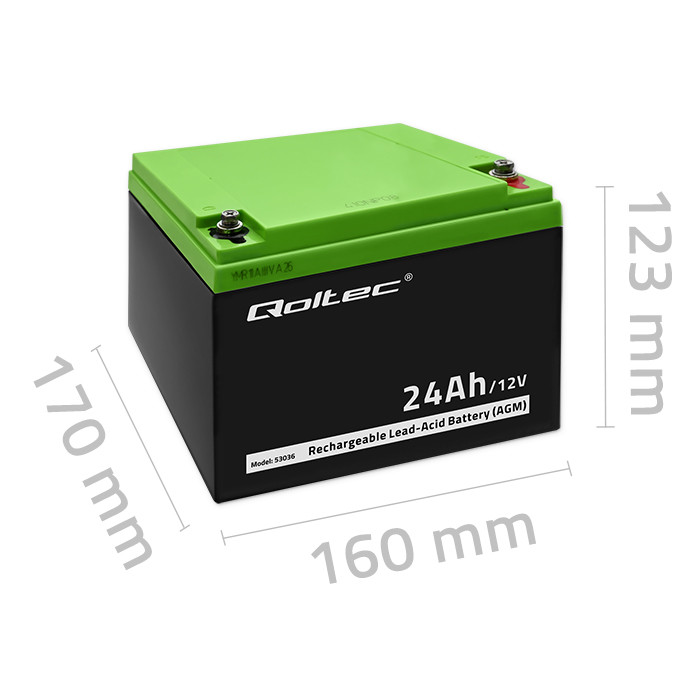 Qoltec AGM battery 12V, 24Ah, max 360A, long-life, for UPS