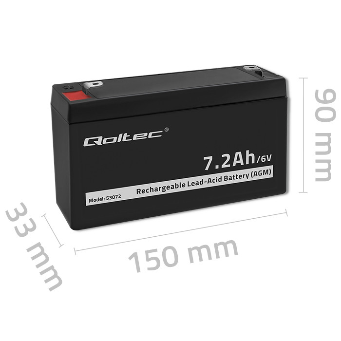 Qoltec AGM battery, 6V 7.2 Ah, maintenance-free, Efficient, LongLife, for toys, vehicles