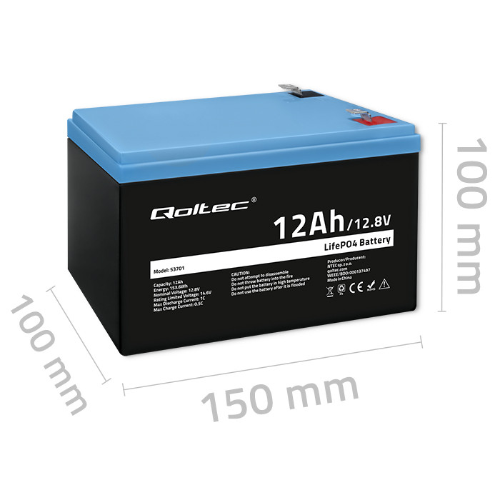 Qoltec LiFePO4 lithium iron phosphate battery /12.8V/12Ah /153.6Wh / BMS