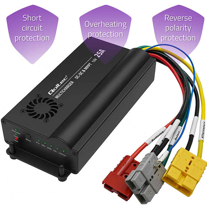 Qoltec automatic DC-DC charger 12V with MPPT regulaator, 25A, LiFePO4 AGM GEL STD
