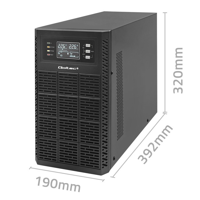 Qoltec UPS 3kVA, 3000W, PF1.0 LCD,EPO,USB,On-line
