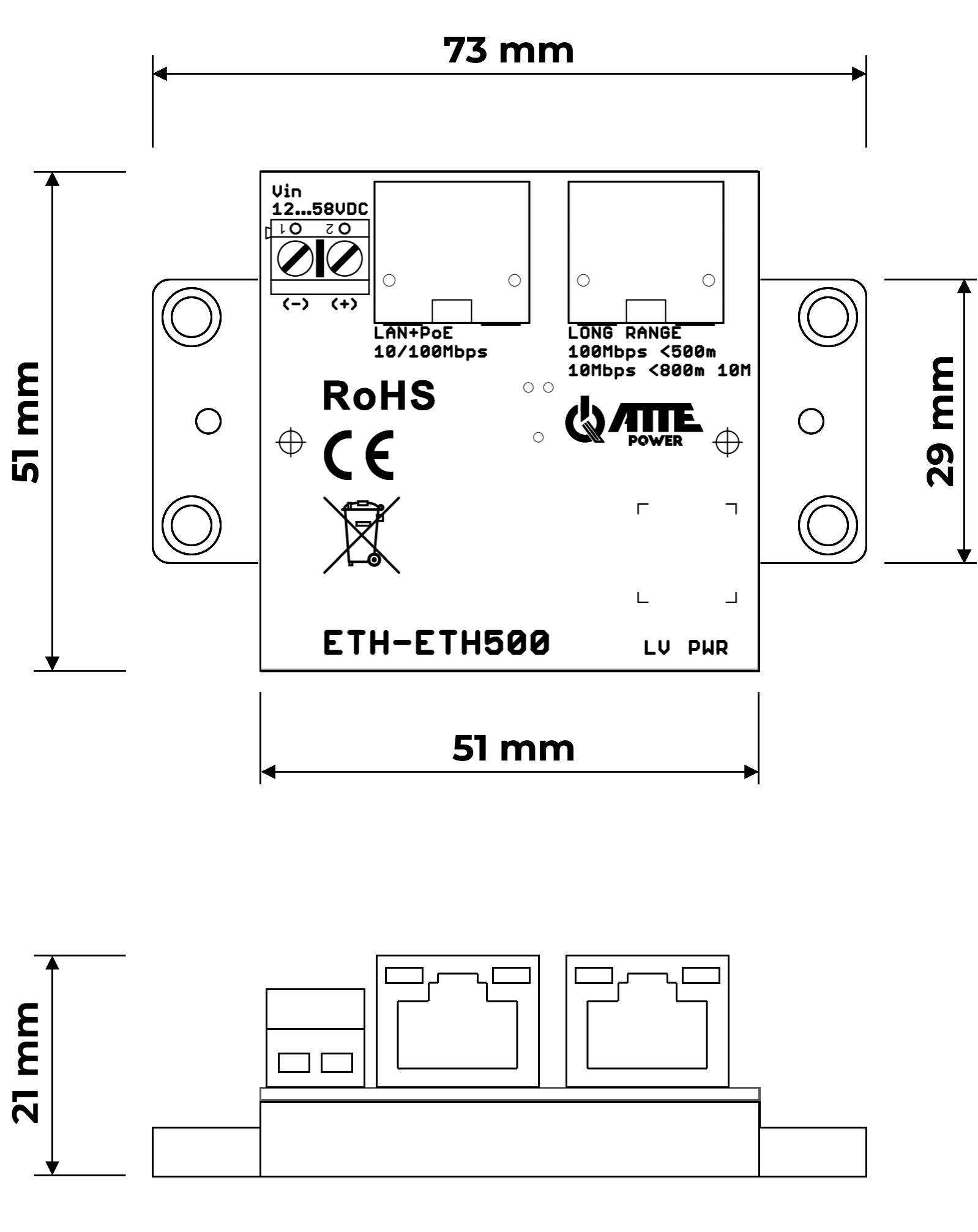 LAN+PoE range extender, range up to 800m