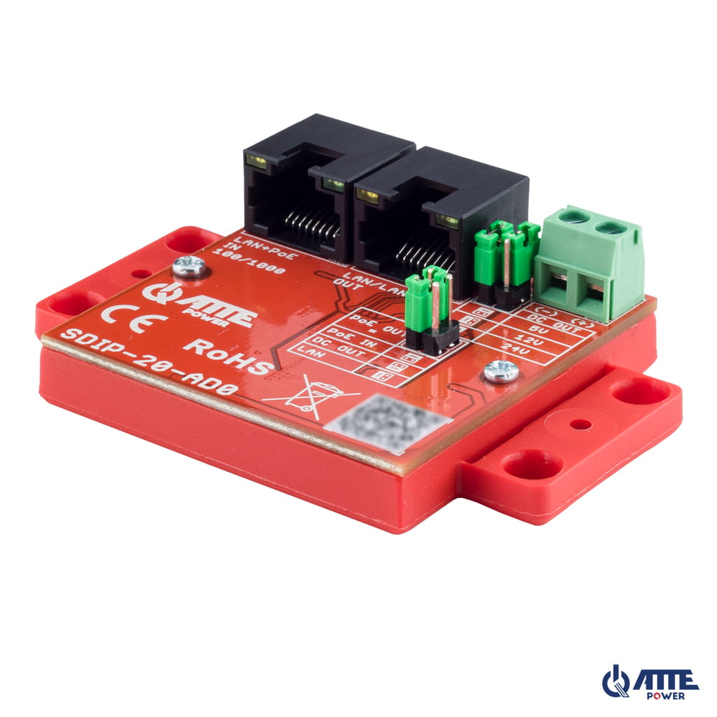 Gigabit PoE adapter reducing voltage to 5V/12V/24V, Pout 20W 802.3af/at &amp; passive