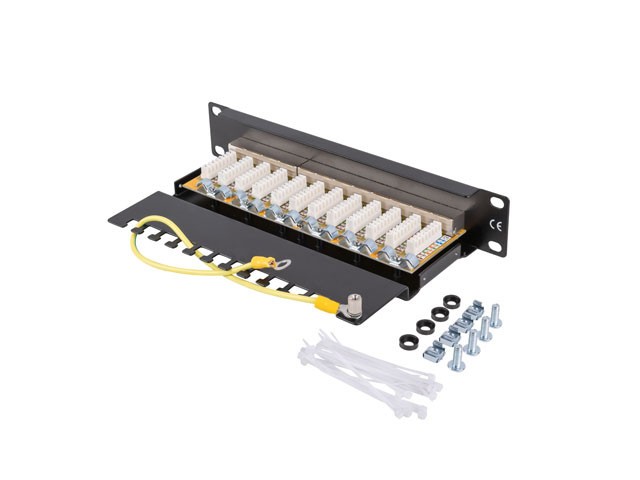  Lanberg 1U 10" 12-port patch panel Cat6 FTP with cable organizer, shilded, black