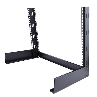 2-post 8U desktop server rack, small open frame 19" computer rack, compact network rack for AV/studio/data/IT equipment - free standing two-post home/office rack