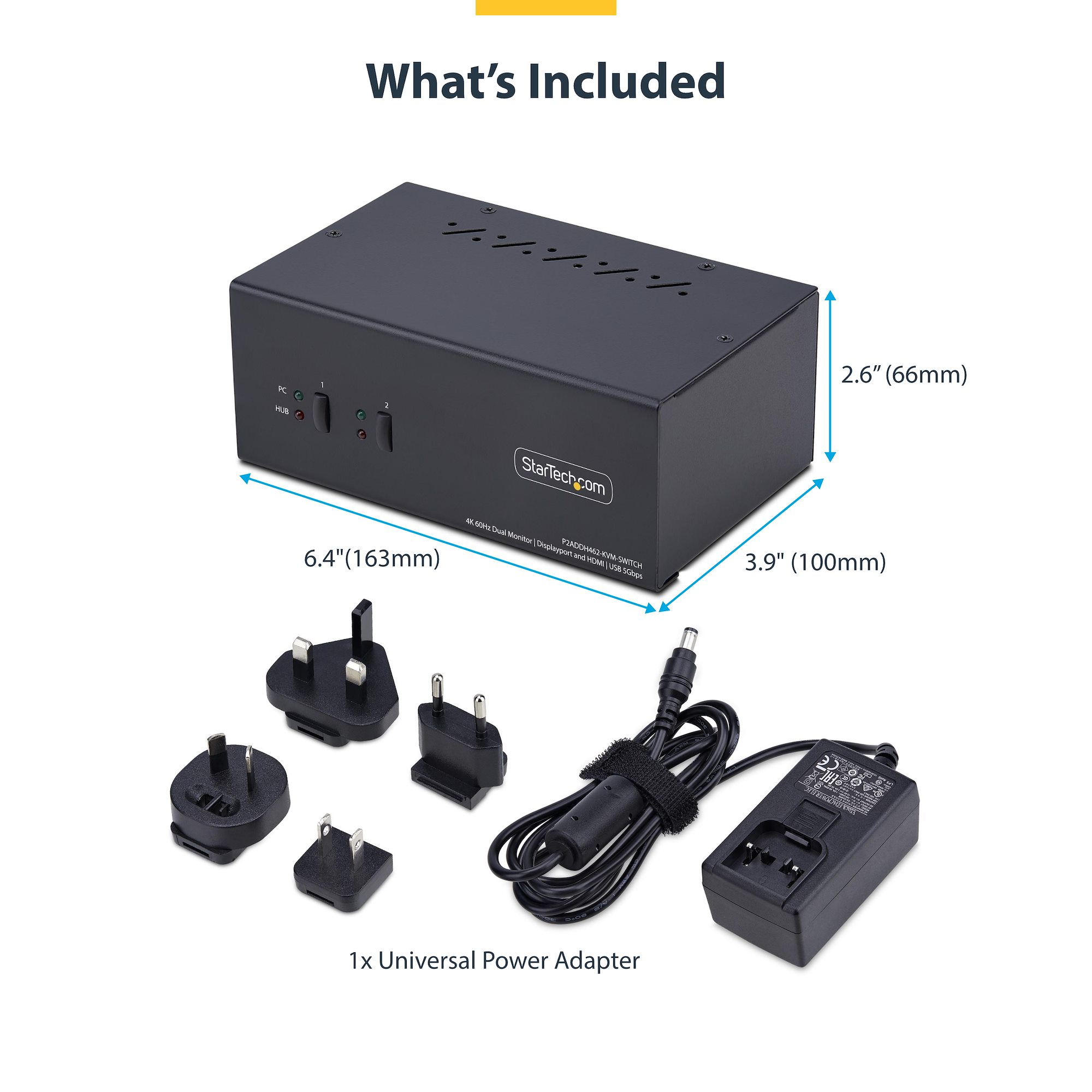 2-port dual-monitor DisplayPort &amp; HDMI KVM switch, 4K 60Hz, 1*HDMI &amp; 1*DP monitor, 2-port USB 5Gbps hub, 2*USB HID ports, TAA compliant