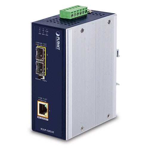 Planet industrial 2-port 100/1000X SFP to 1-port 10/100/1000T 802.3bt PoE++ media converter