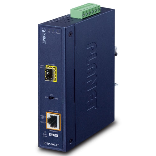 Planet 1000Base-SX / LX to 10/100/1000Base-T 802.3at PoE industrial media converter (mini-GBIC, SFP)