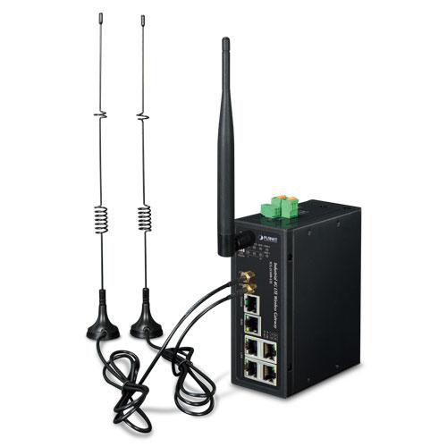 Planet industrial 4G LTE cellular wireless gateway with 5-port 10/100/1000T(2 module SIM card slots, 802.11ac, 1 RS232/RS485, DI/DO, -35~75 degrees C, LTE band B1/B3/B5/B7/B8/B20)