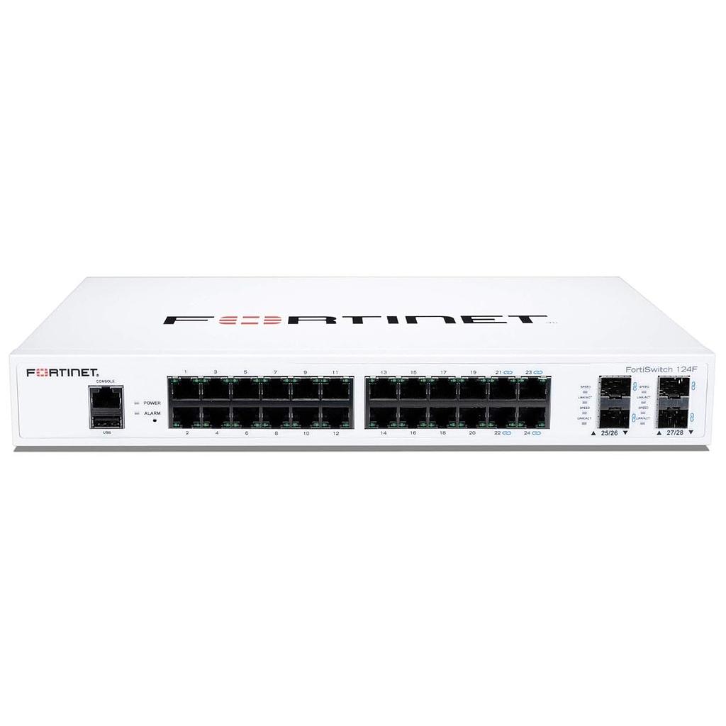 Fortinet FortiSwitch 124F L2 managed switch, 24*GE RJ45 ports, 4*SFP+, rack-mountable