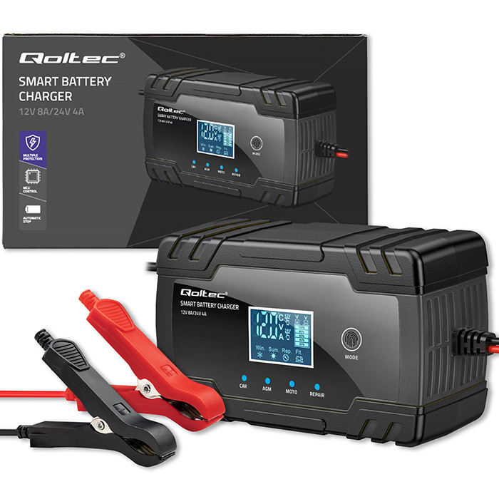 Qoltec intelligent microprocessor charger 12V/8A, 24V/4A with repair function