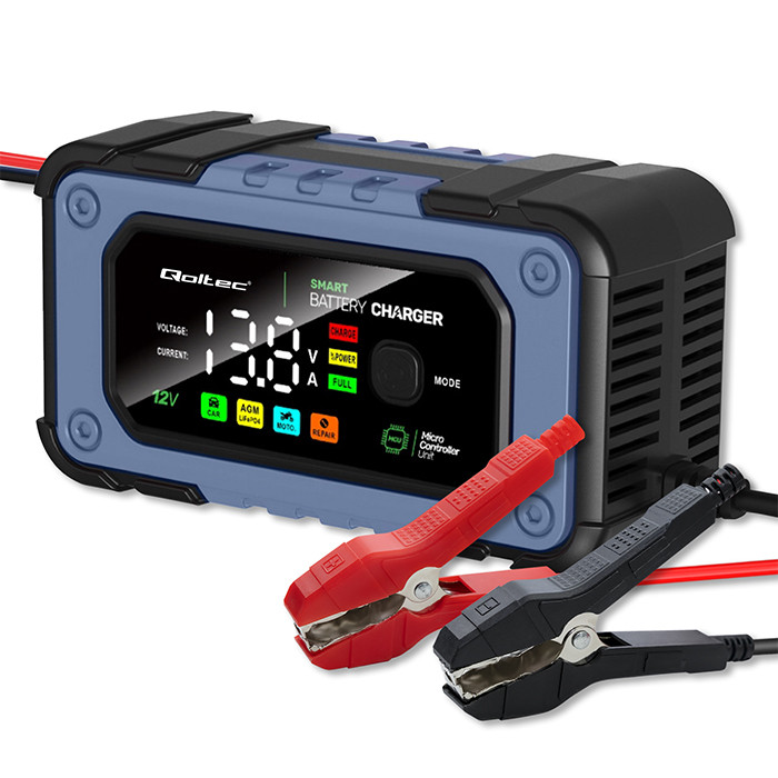 Qoltec intelligent microprocessor-based charger with battery repair function 12V, 7A, LCD, 4 modes