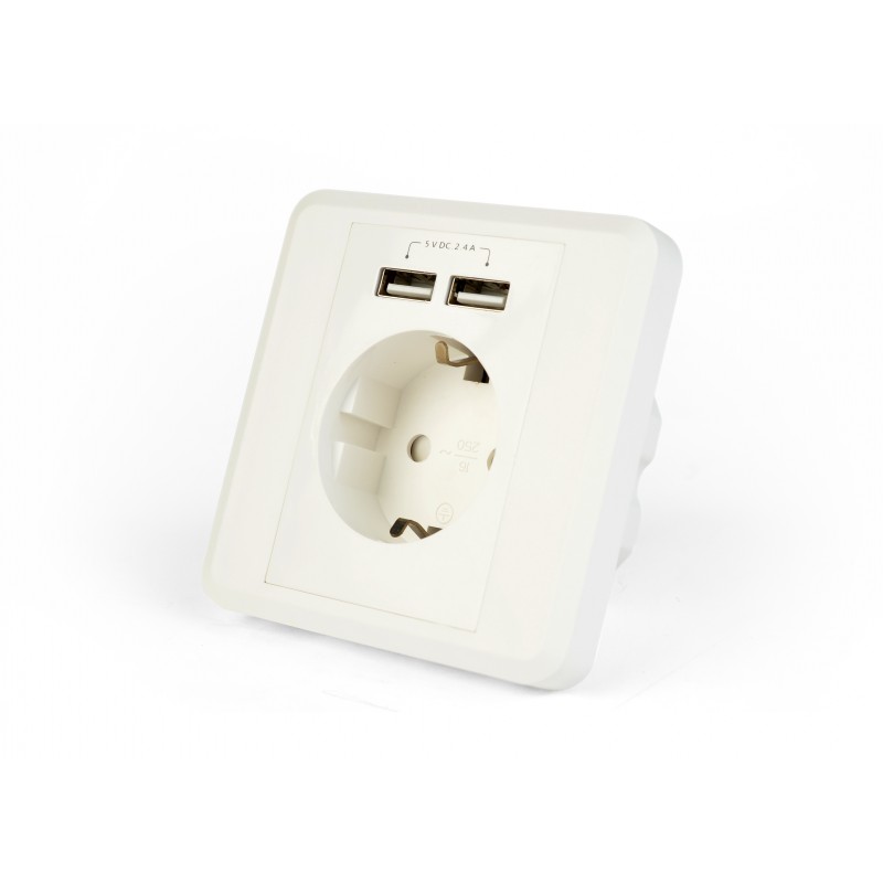 Gembird Energenie AC wall socket with 2 port USB charger, German socket