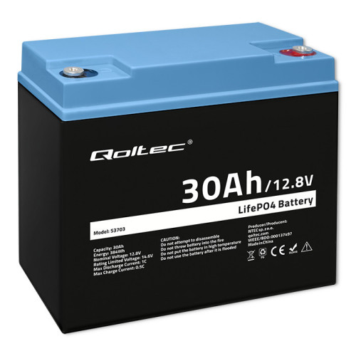 LiFePO4 aku 12.8V, 30Ah, 384Wh, BMS
