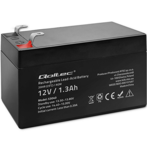 Qoltec battery AGM 12V 1.3Ah max.0.39A