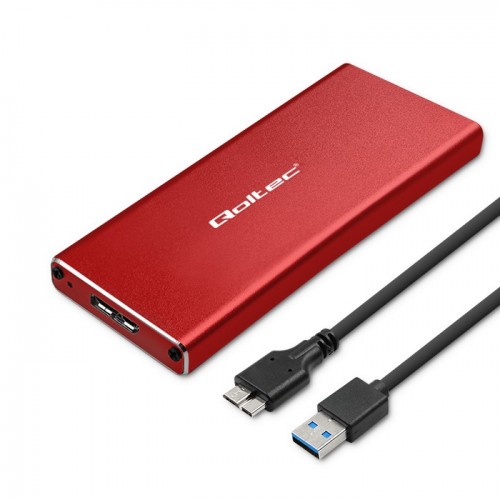 Qoltec enclosure for up to 2TB M.2 SSD drive, SATA/NGFF/USB 3.0 super speed 5Gb/s, red