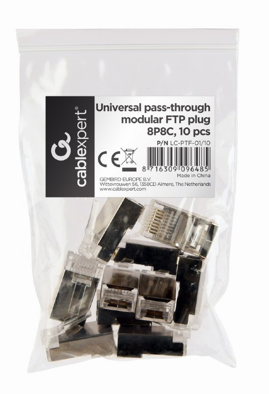 Gembird Universal pass-through modular FTP plug 8P8C, 10pcs, solid &amp; stranded