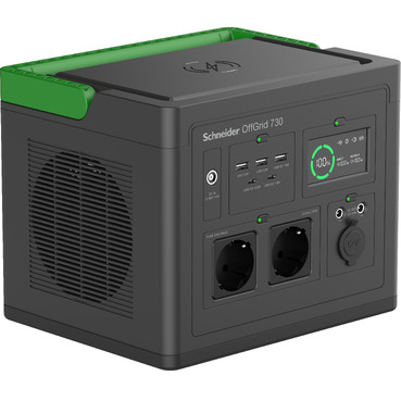 Schneider OffGrid portable power station 730, 230V, 738Wh Lithium-ion, LCD, 2 CEE 7/3 Schuko outlets, sinewave, 3 USB-A, 2 USB-C, wireless charger
