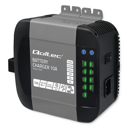 Qoltec Smart Monolith charger for LiFePO4 AGM GEL SLA batteries | 10A | 12V