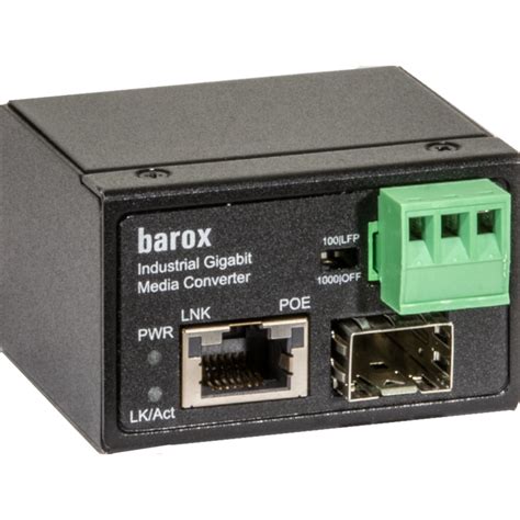Barox mini industrial media converter 10/100/1000BaseTX to SFP with PoE+