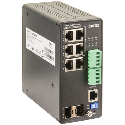 Barox industrial L2/L3 switch with management, PoE, PoE+ &amp; DMS, 6*GE, 2*SFP