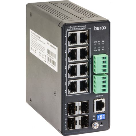 Barox industrial L2/L3 managed switch, DMS, 8*GE, 4*SFP