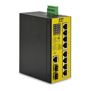 KTI industrial 10-port L2 managed GE 802.3bt PoE switch with 2 dual-speed SFP slots