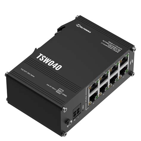 Teltonika industrial unmanaged 8-port FE PoE+ switch, 240W PoE budget, DIN rail