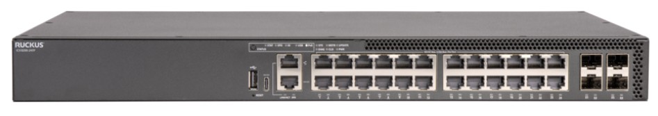 Ruckus ICX 8200 switch, 24*100/1000/2500 Mbps PoE++ ports, 4*25 GbE SFP28 stacking/uplink-ports, 740W PoE budget
