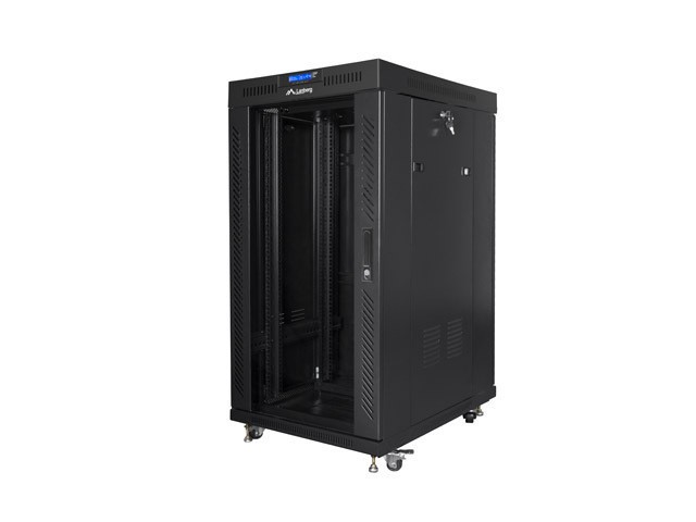 Lanberg 19&quot; v2 free-standing rack cabinet, 22U/800*800 with glass door (flat pack), LCD, black