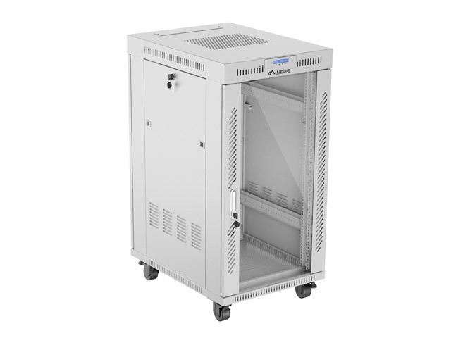 Lanberg 19&quot; v2 free-standing rack cabinet, 22U/600*800 with glass door (flat pack), LCD, grey