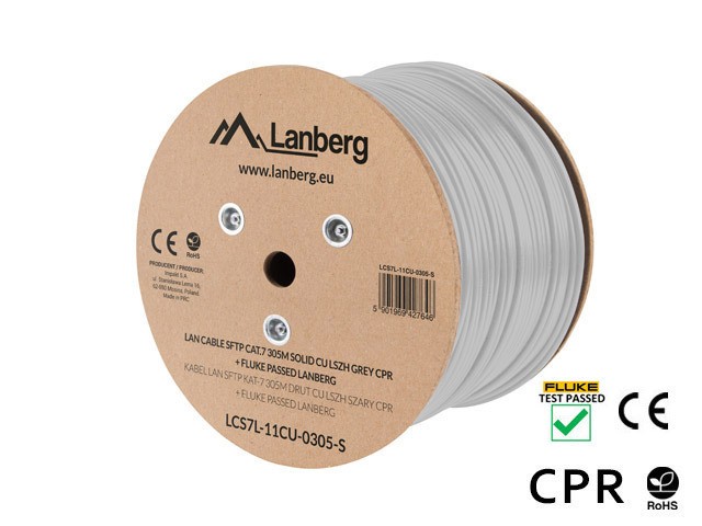 LAN kaabel S/FTP Cat7, LSZH, solid, Cu, 305m, hall, CPR + fluke passed 