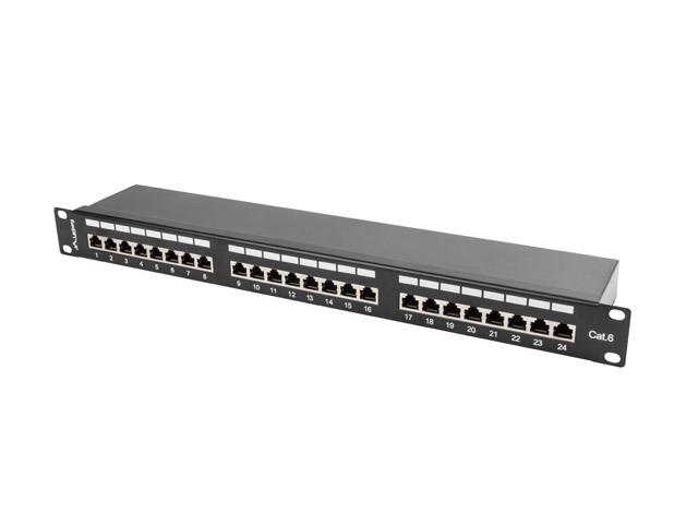 Lanberg 19&quot; 1U 24 port patch panel, Cat.6 FTP, with cable organizer, shielded, black