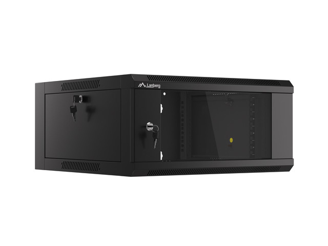 Lanberg 19&quot; wall-mount rack cabinet 4U 570*600 with glass door, black, flatpack
