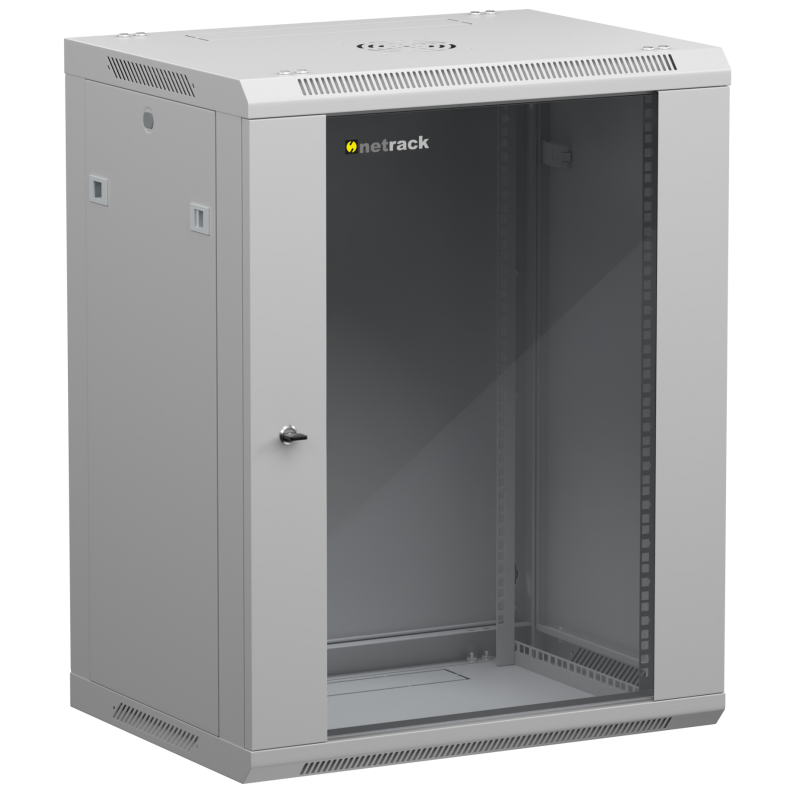 Netrack 19&quot; wall-mount F-Line rack cabinet, 15U 600*450, glass door, gray, flat-pack